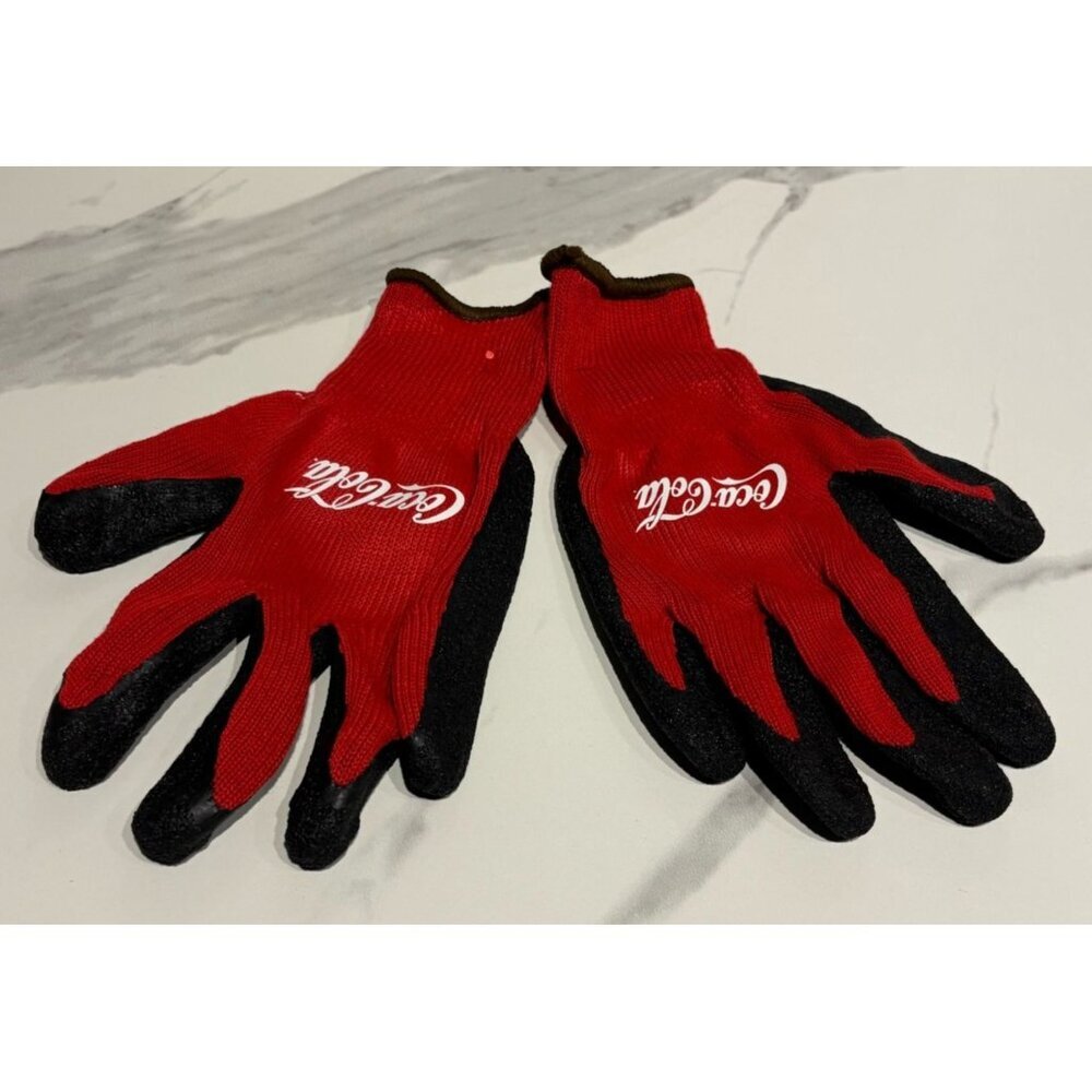 Pairs Coca Cola Protective Work Gloves Nylon Wrinkled Rubber Grip Red One Size